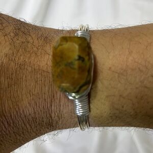 natural stone wrapped wire bangle bracelet bohemian polished boho unisex